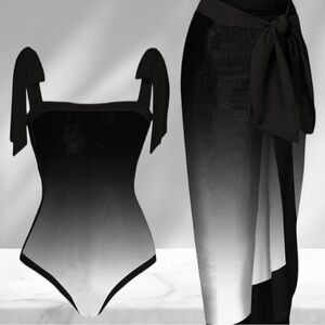 Chic Ombre Black and Gray One-Piece Swimsuit, 2xl